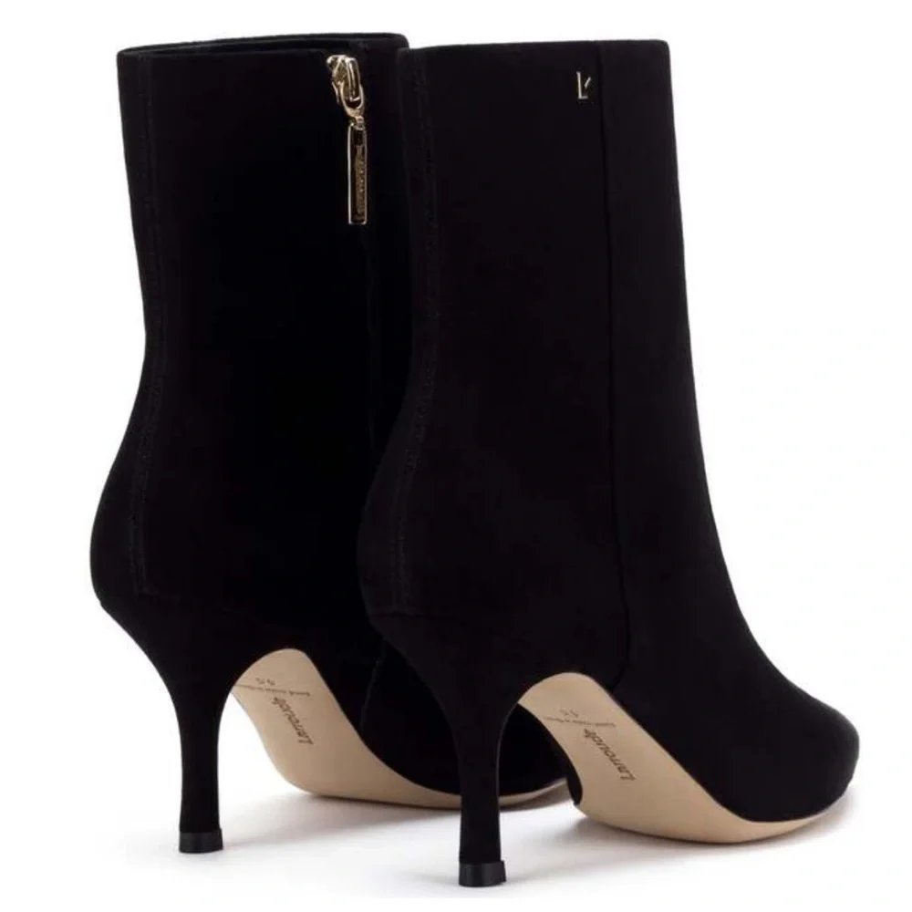 Larroude Black Suede Pointed-Toe Ankle Boots